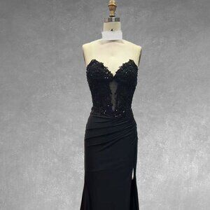 NFS Maxi Strapless Long Floral Dress w/ Sheer Bodice & Lace Up Back AC 7083